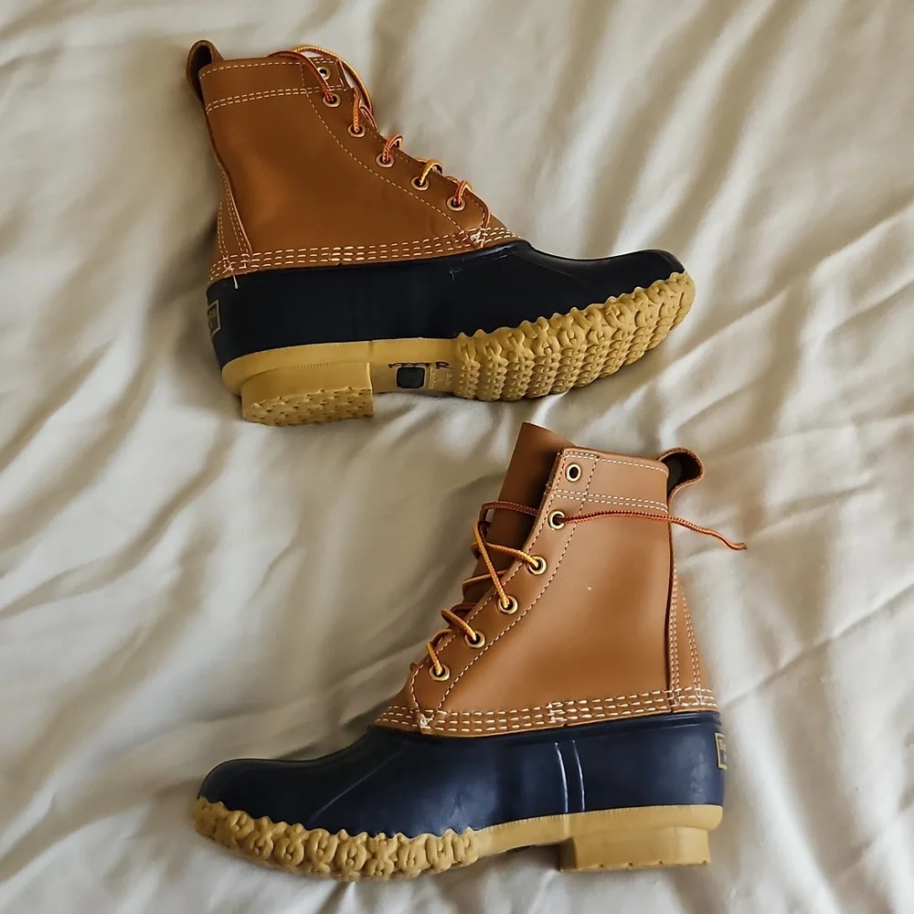 LL Bean Duck Bean Boot Tan Blue Size 7 - Picture 7 of 8